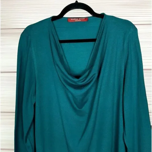 Marina Rinaldi Sport Sweater Tunic Deep Sea Green A-line Cowl Neck M US 12-14 - Picture 2 of 12